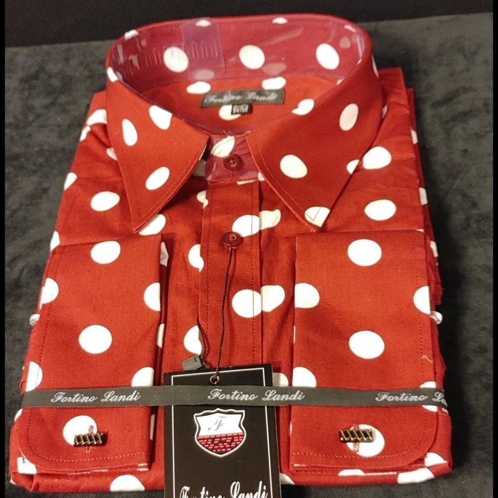 FORTINO LANDI BURG/ WHITE POLKA DOT DRESS SHIRT - Picture 3 of 5